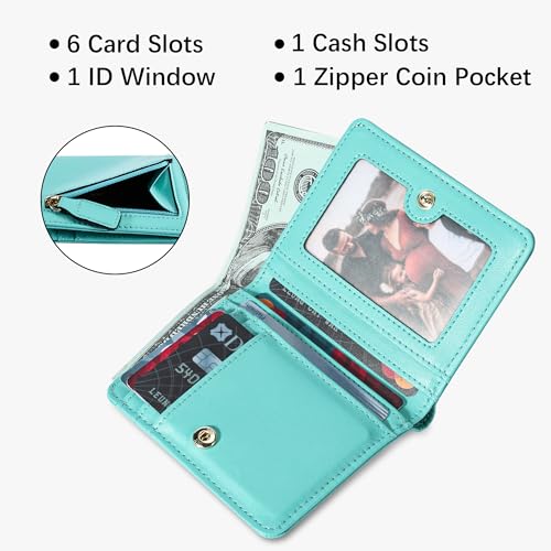 Image of Gostwo Small Wallet for Women, Slim Bifold Credit Card Holder, Compact RFID Blocking Cash Wallet, Billfolds Thin Leather Zipper Pocket, Mini Wallet Gift for Ladies Teen Girls Travel with ID Window