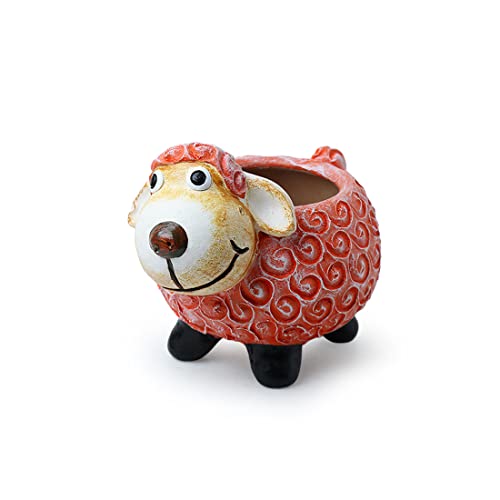 Image of ExclusiveLane 'Cheerful Sheep' Handmade & Handpainted Terracotta Planters for Living Room & Garden Decoration Items Outdoor (8 Inches)
