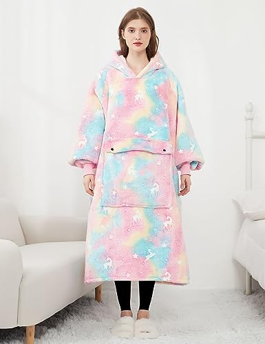 Image of KFUBUO Wearable Blanket Hoodie for Adults Sherpa All Patterns Oversized Sweatshirt Blanket with Pocket