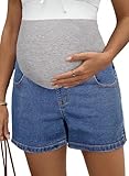 BLENCOT Maternity Denim Shorts Women's Summer Over Belly Casual Comfy Pregnancy Jeans Short Sky Blue S