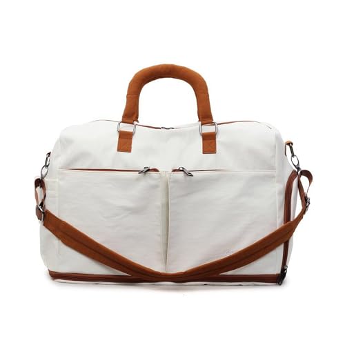 Duffle Bag Gym Bag for Men and Women, Expandable Travel Duffel Bag with Shoe and Wet Compartment，Waterproof Bags for Sports Fitness Workout Travel (Beige)