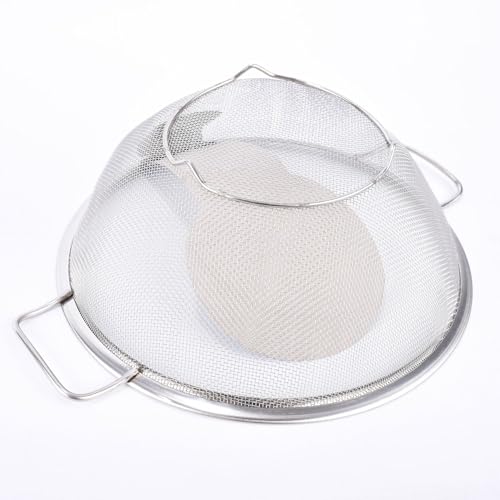 SEABABOO Colador De Cocina De Acero Inoxidable Diámetro 26 cm Colador Con Mango Resistente Y Base Coladors Con Asas Y Base Coladores De Cocina Para Frutas Verduras (Plata, 26 CM)
