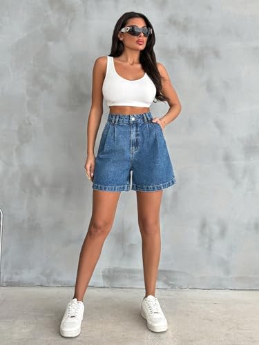 Image of Shasmi Girl's & Women's High Waisted Denim Shorts, 2025 Fashion Vintage Wash, Straight Cut (Short 234)