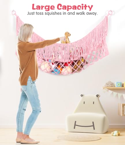 PrimZooty Stuffed Animal Hammock - Extra Large 63'' Long, Stuffed Animal Storage, stuffed animal Holder net, Hammock Large, Storage Hanging Organizer - Light pink — view 3