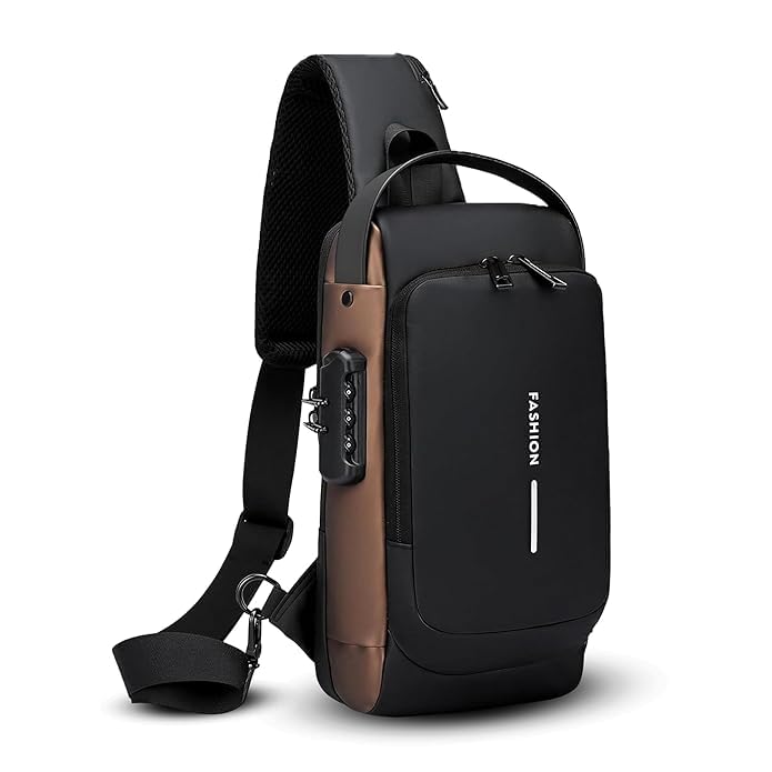 Image of MATCH MADE Anti-theft Waterproof Chest Sling Bag for Men with Password Lock & USB Charging - Travel Hiking Crossbody Daypack Backpack