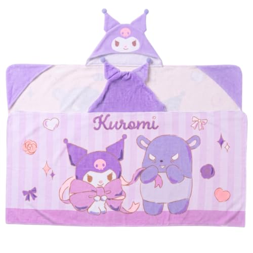 Image of Sanrio Kuromi Kids Super Soft Bath /Pool /Beach Soft Cotton Terry Hooded Towel Wrap, 24 in x 50 in, (Officially Licensed Product) by Franco
