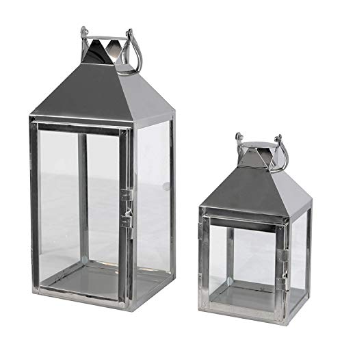 Schönes 2er Set Luxus Gartenlaternen Set XXL Edelstahl Windlicht...