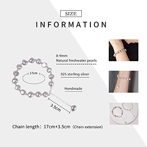 Pulsera De Perlas Barrocas Naturales De 8-9mm para Mujer, Regalo De Joyería De Plata De Ley 925
