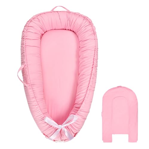 Image of Hooyax Baby Lounger Cover Only, 100% Cotton Newborn Nest Cover, Soft Portable Baby Nest Replacement Cover for Boys Girls, Breathable Infant Lounger Covers, Baby Essential (Pink)