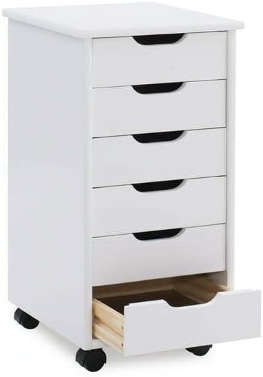 Contemporary Chic Drawer Rolling Storage Cart White Wash - 13.39x15.35x25.75 in, 6 Drawers, Casters for Mobility