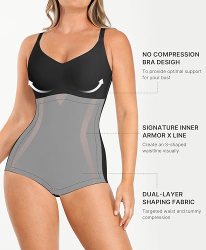 SHAPELLX Shapewear for Women Tummy Control Body Shaper Slimming Bodysuit V Neck Sculpting Snatched Body Suit Butt Lifter2
