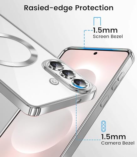 Image of VONZEE Clear Logo Electroplating Transparent Back Case for Samsung Galaxy A57 5G, Magnetic Plating Electroplate TPU Cover, Individual Camera Protection for Each Lens- Silver