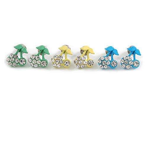 Pendientes Cherry de esmalte amarillo y diamantes con acabado plateado premium