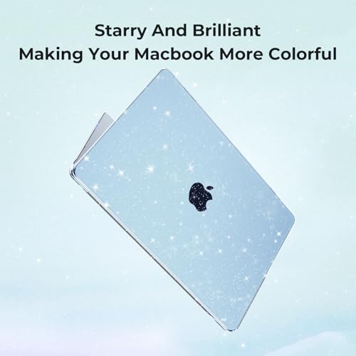 Image of EooCoo Compatible for Apple MacBook Air 13 inch Case M5 M4 M3 M2 2026 2025 2024 2022, A3449 A3240 A3113 A2681 with Touch ID,Mac 13.6 Laptop Protective Plastic Hard Shell Cover-Glitter Crystal Sky Blue