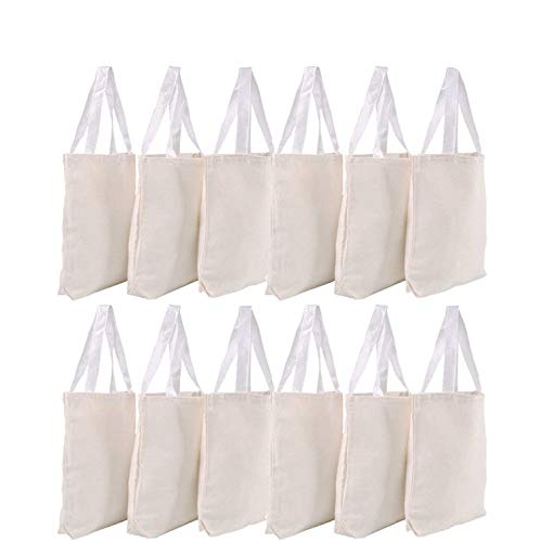 Canvas Tote Bags - Bulk 12 Pack 13"x11" Fabric Blank Tote Bags, Natural
