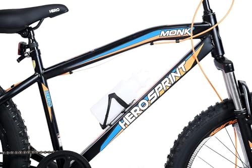Image of Hero Sprint Monk Cycle in 24t Wheel Size with Extra Fat Tyres of 24 * 3.00 with Dual disc Brakes for Age Group 9 to 11 Years (Available in Black Orange Colour only)