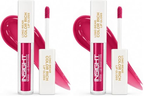 Image of INSIGHT Long Wear Color Rich Lip Gloss - Bee Sting | Ultra Glossy | Moisturising & Non-Sticky | Enriched with Jojoba Oil | Plumper, Fuller Lips | All Day Wear | 4ml (Pack of 2)