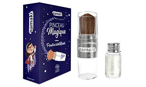 Poudre scintillante argentée paillettes avec pinceau magique maquillage déguisement