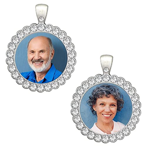 Bridal Wedding Bouquet Photo Charm Silver Rhinestone Photo Charm Pack of 2 with Resizing Software