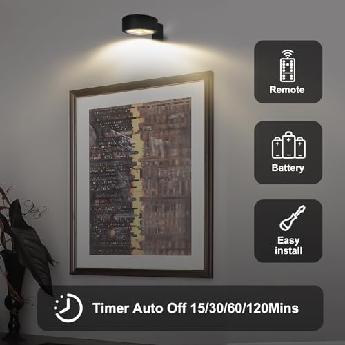 Blisaleiip 3Pcs Picture Light Battery Operated,Remote Painting Light for Wall with 3 Lighting, 60H Art Display Light with Dimmable Timer-Off,Wireless Wall Picture Light for Frame Portrait Puck Lights