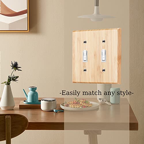 Raw Wood Light Switch Cover Decorative Duplex Toggle 4.5" x 4.5" Bamboo Wall Plate Quality Light Switch Plate Cover for Bedroom Kitchen Home Decor (Double Toggle) by Suluor - Used condition - Image 4