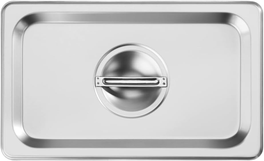 New Star Foodservice 1/4 Size Steam Table Pan Cover, Solid, 18/8 Stainless Steel, 24-Gauge