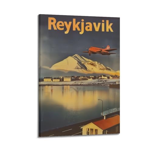 Poster Reykjavik Islande anti-mur vide - Toile esthétique avion montagne style cadre 30x45 cm
