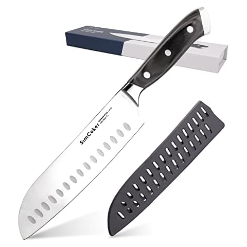 SimCoker Santoku Knife 7 inch Kitchen Knife Ultra Sharp Asian Knife Japanese Knife - German High Carbon Stainless Steel 1.4116 - Ergonomic Pakkawood Handle Cover