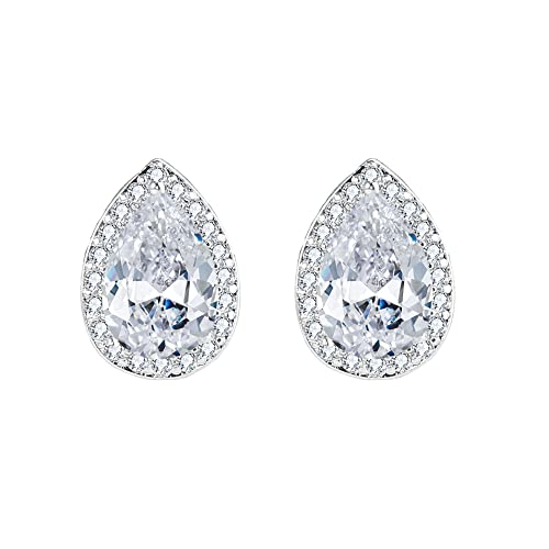 Ever Faith Women's Cubic Zirconia Wedding Teardrop Prong Setting Stud Pierced Earrings Clear Silver-Tone - 0.6In #TOP21