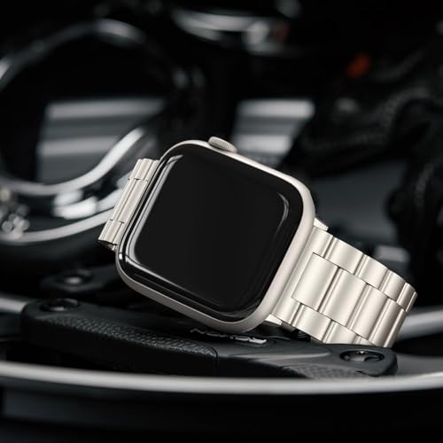 Image of EPULY Compatible with Apple Watch Band 49mm 45mm 44mm 42mm 41mm 40mm 38mm, Business Stainless Steel Metal Watchband for iWatch Strap Ultra SE Series 8 7 6 5 4 3 2 1 Men(Starlight, 42mm /44mm /45mm /49mm)