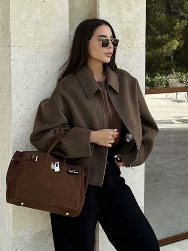 Chic Brown Women's Fall Winter Jacket with Pockets - Perfect for Every Occasion! - Image 4