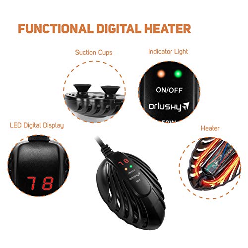 Orlushy 100W Mini Submersible Aquarium Heater with External Temp Controller and Built-in Thermometer for Small Fish Tank - Image 5