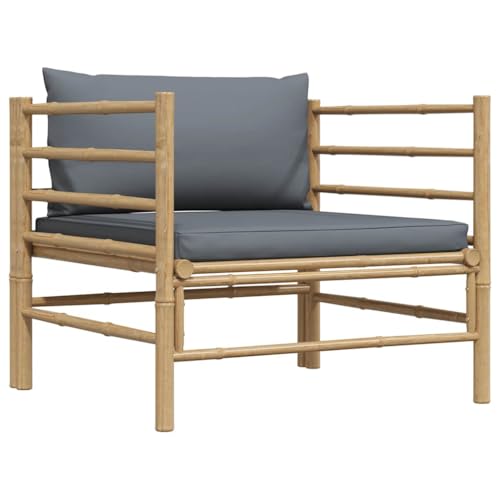 JHQHSM Dark Grey Bamboo Garden Sofa with Cushions, Lightweight Outdoor