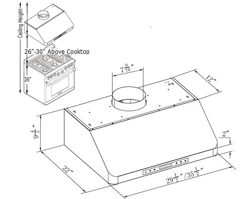 Xtremeair Px10-U30, 30", 900 Cfm, Led Lights, Baffle Filter W/Grease Drain Tunnel, 1.0Mm Non-Magnetic Stainless Steel, Under Cabinet Mount Range Hood #TOP7