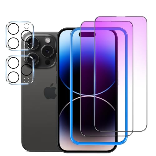 【ブルーライトカット 】 iPhone14 Pro Max 用 ガラスフィルム いPhone14ProMax 用 フィルム ブルーライト 強化ガラス アイフォン14プロマックス 用 液晶 保護 【2枚セット/硬度9H/指紋防止/気泡ゼロ/カメラフィルム付き/ガイド枠付き/6.7インチ】