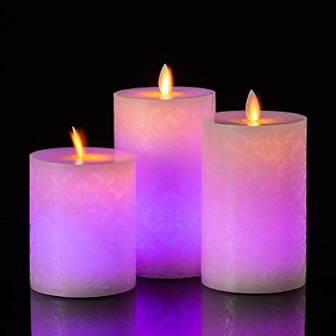 Flameless Candles, Size: D:3.2'' x H:4.7''/5.7''/6.3'', LED Night Lights Battery Candles Set of 3, Real Wax Candles with Remote, 4H/8H Timer, Flickering, 12 Color Changing for Home Decor Cover