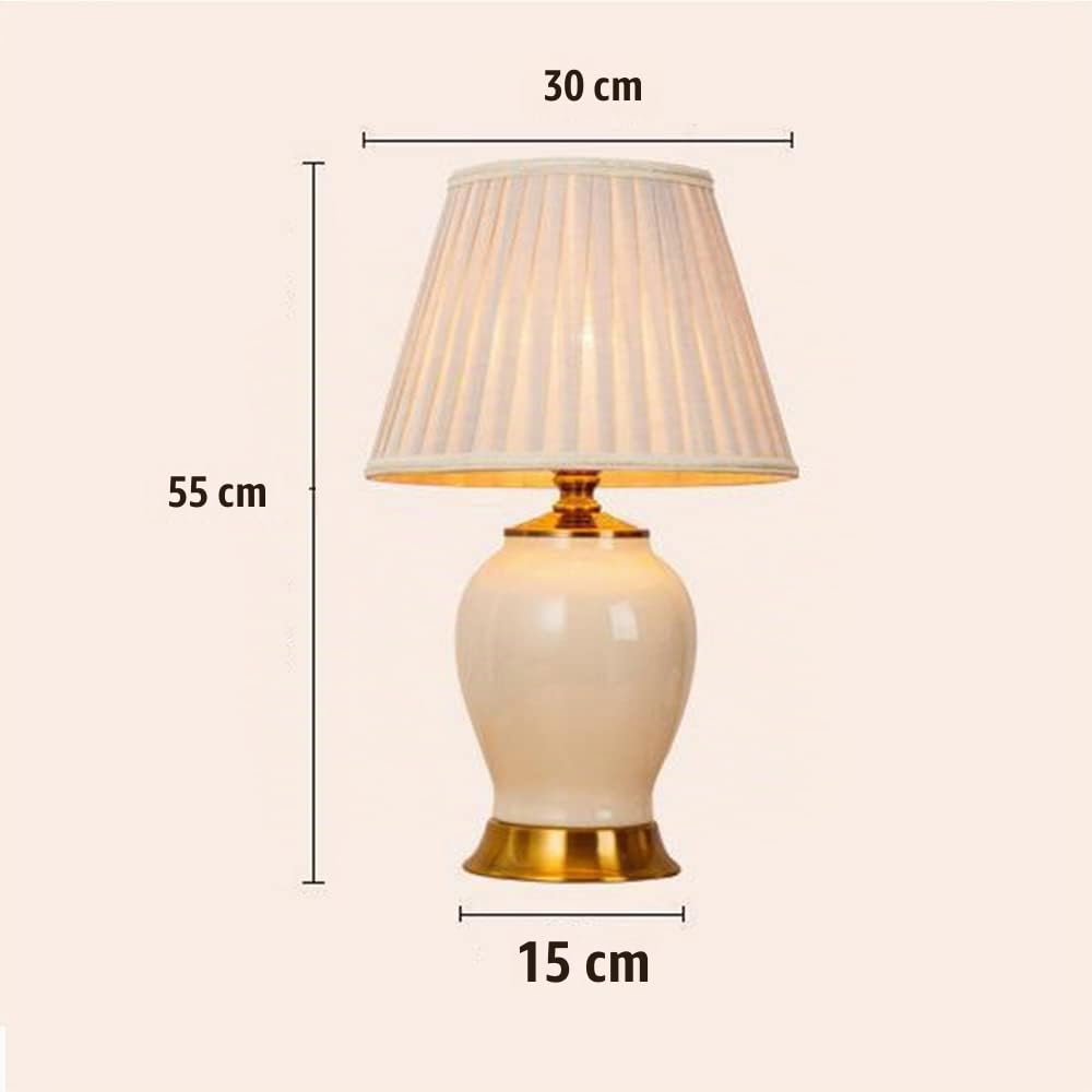 Lampe de table LED en céramique moderne, abat-jour plissé, base en métal, lampe de chevet E27, lampe de table d'éclairage pour salon et chambre à coucher (blanc)