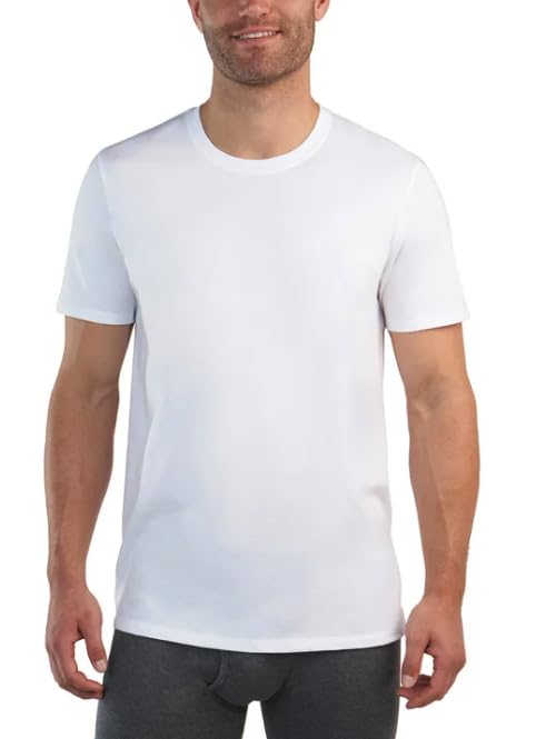 KIRKLAND Signature Men's Crew Neck Lightweight Tagless Tee Shirt - 6-Pack (US, Alpha, XX-Large, Regular, Regular, White)