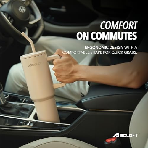 Image of Boldfit Tumbler Bottle with Lid and Straw 1.2L Stainless Steel Water Tumbler | Leakproof Travel Mug with Handle & Reusable Straw Sipper with Cleaning Brush 1200ml