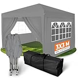 Kronenburg Faltpavillon wasserdicht Dachmaß 3 x 3 m UV Schutz 50+ Pavillon in Grau mit 4 Seitenteilen