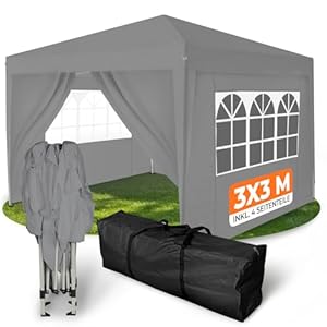 Kronenburg Faltpavillon wasserdicht Dachmaß 3 x 3 m UV Schutz 50+ Pavillon in Grau mit 4 Seitenteilen