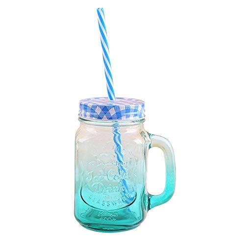 Pot de maçon avec paille anti-renversement en verre bleu dégradé