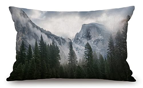 Solekla National Park Nature Mountain Trees Mist Lumbar Throw Pillow Cover 12x20 Inch Decorative Bedroom Living Room Rectanglar Cushion Case for Bed Sofa Couch