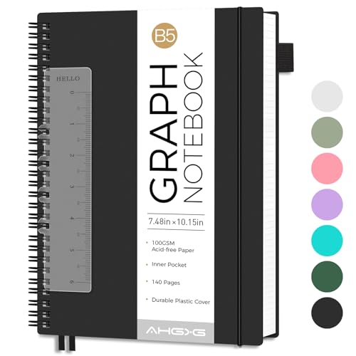 AHGXG Spiral Graph Paper Notebook, 140 Pages, B5 (7.6" x 10")