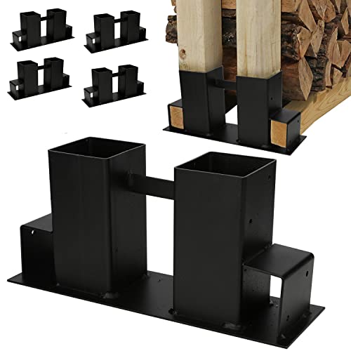 Ansobea Lot de 4 supports pour empilage en bois - Pour bois de chauffage, empilables pour bois de chauffage, bois de chauffage stable - Pour intérieur et extérieur - Noir Cover