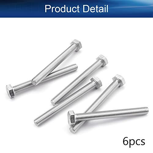 Image of Bettomshin 6Pcs M8 x 75mm Hex Bolts, 304 Stainless Steel 1.25mm Thread Pitch Fully Threaded Metric Hex Head Screw Bolts, Hexagon Screw Bolt, Hex Tap Bolts, Silver, A2-70 (Overall Size 80.3x13x13mm)