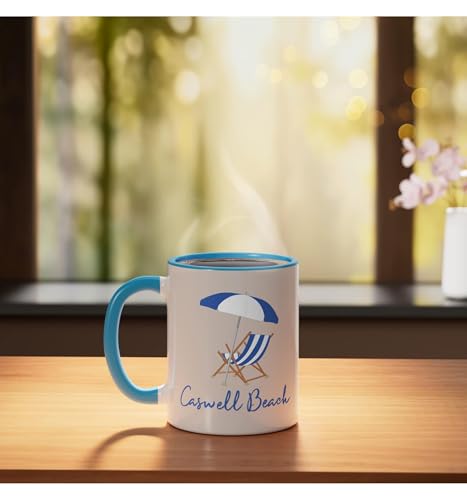 Taza de cerámica Caswell Beach rayas azul y blanco 11oz miniatura 3