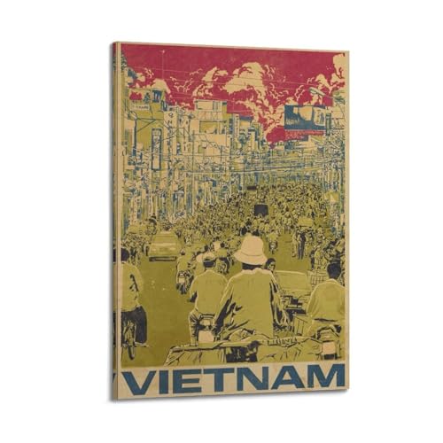 Poster Vietnam Busy Street QXYUIN impression sur toile encadrée 60x90 cm