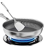 ZythrXLate Edelstahlpfanne Bratpfanne aus Edelstahl 316, Haushaltsbratpfanne mit flachem Boden, Steakpfanne, Eierpfanne, geeignet for Induktionsherde und Gasherde(Outer diameter 30cm)