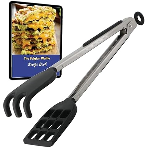 Waffle Tongs by StarBlue – 10 Inches Silicone and Nylon Serving Tongs with Non-Slip Smooth Handles, Non-Scratch and Dishwasher Safe, Multipurpose Spatula Tongs for Belgian Waffle Serving (10 Inch) Cover